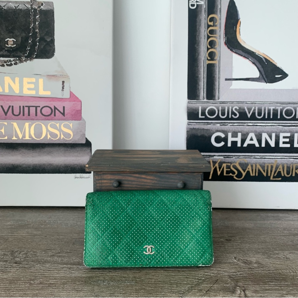 Chanel Green Perforated Quilted Wallet